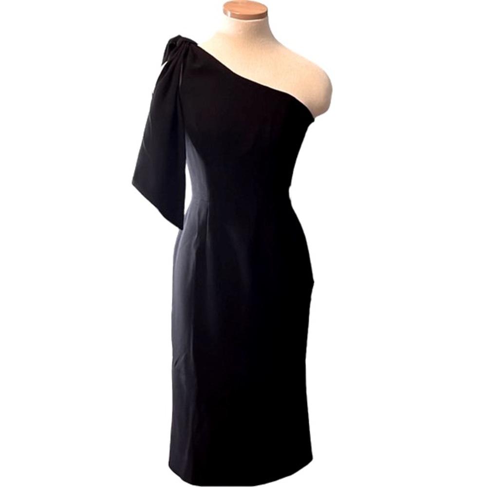 Dress the Population 'Tiffany' One-Shoulder Midi Dress, Black, Small